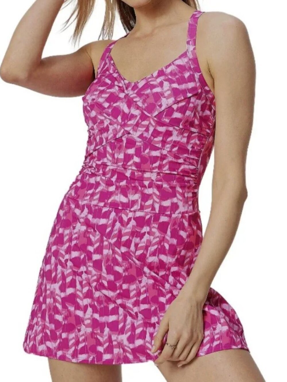 Denim & Co 18W Beach Sweetheart Twist Front Swim Dress
